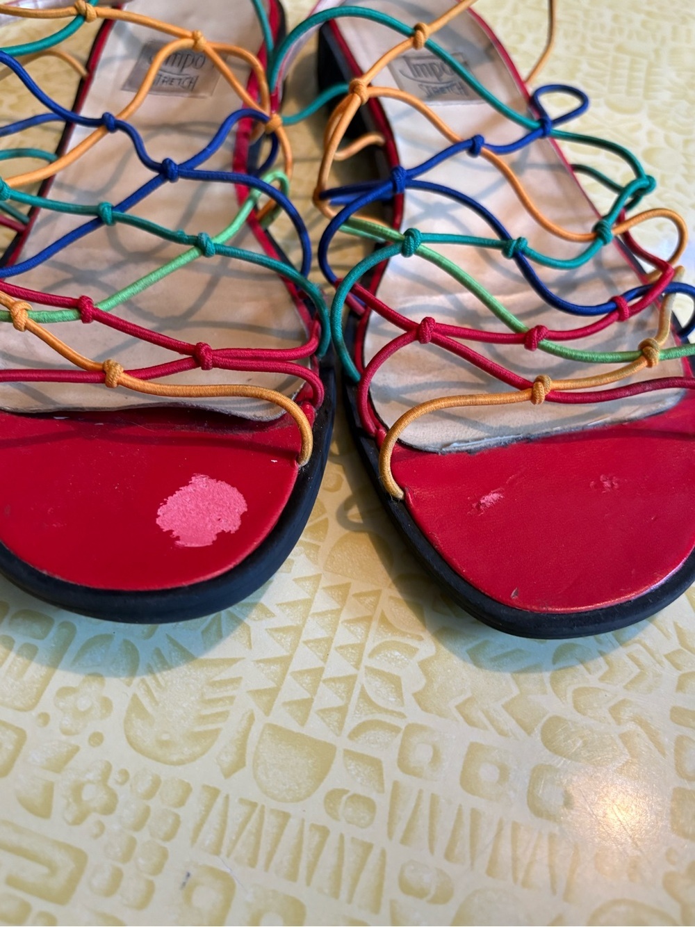 Vintage Colorful Strappy Flat Sandals - Red Multi - Picture 4 of 6